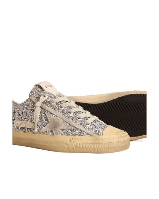 Golden Goose Deluxe Brand Brown V-Star Glittered Lace-Up Sneakers