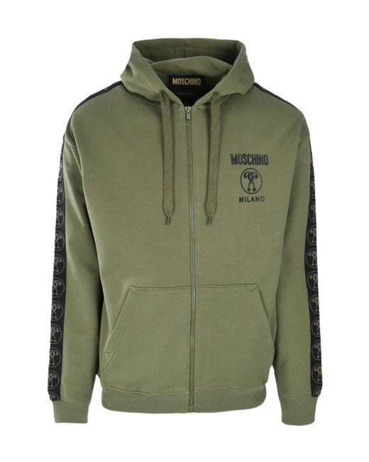Moschino Green Logo-Print Zip-Up Organic Cotton Hoodie for men