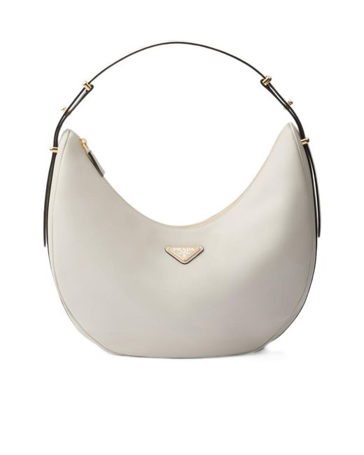 Prada Gray Arqué Zip-Up Large Shoulder Bag