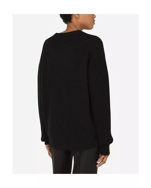 Dolce & Gabbana Black Logo-Embroidered Wool Jumper