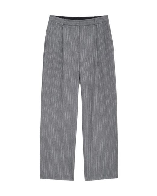 Anine Bing Gray Pinstriped Pleated Trousers
