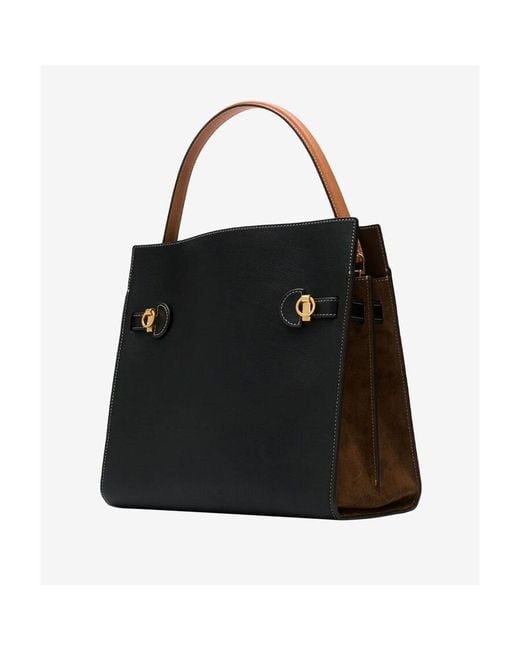 Tory Burch Black Lee Radziwill Layered Small Tote Bag