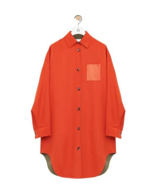 Loewe Orange Leather-Patch Button-Down Coat