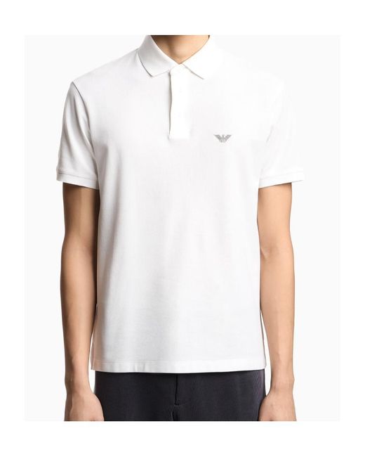 Emporio Armani White Logo Embroidered Short-Sleeved Polo Shirt for men