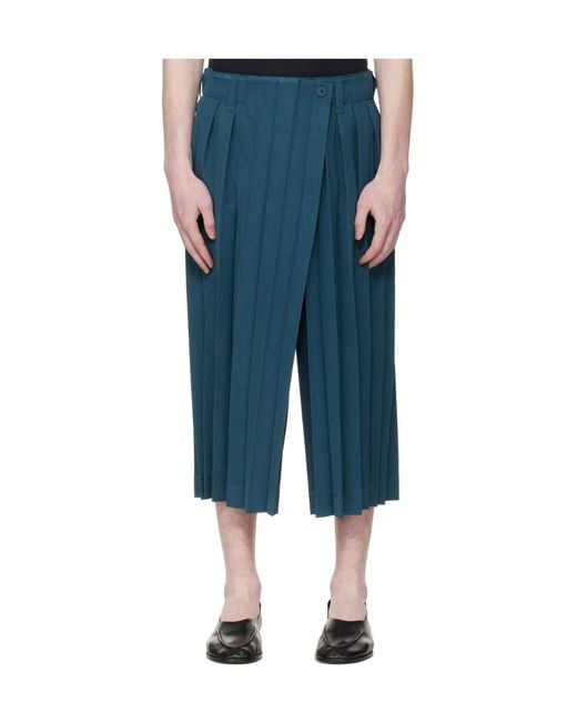 Homme Plissé Issey Miyake Blue Pleated Casual Pants for men