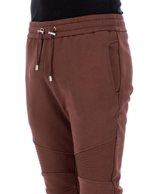 Balmain Brown Logo Printed Drawstring Track Pants for men