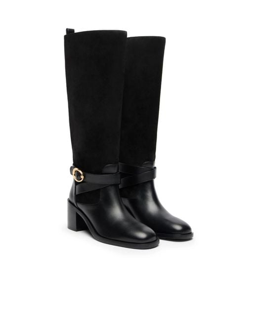 Stuart Weitzman Black Round-Toe Knee-High Boots