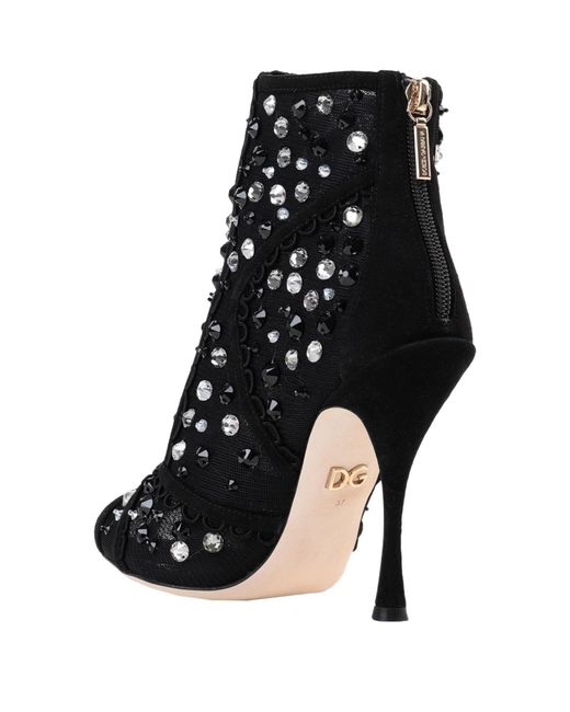 Dolce & Gabbana Black Rhinestone Ankle Boots