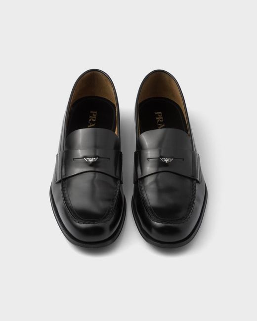 Prada Black Brushed Leather Loafers for men