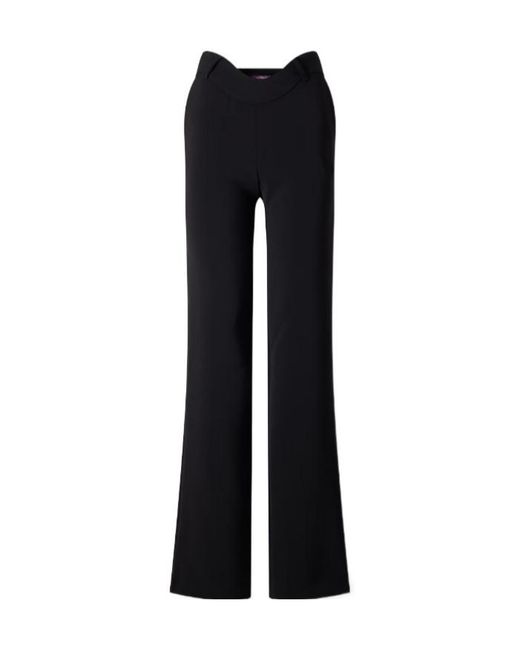 Jean Paul Gaultier Black Wavy Crepe Mid-Rise Wide-Leg Pants