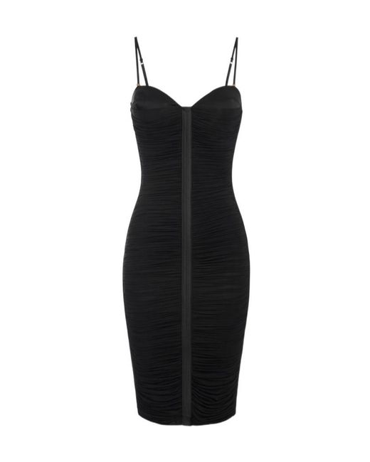 Elisabetta Franchi Black Drape Detailed Slim-Fit Midi Dress