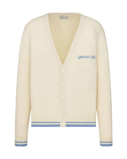 Dior White Homme Logo Embroidered Button-Up Cardigan for men