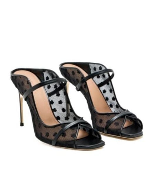 Malone Souliers Black Floral Mesh Strap Mules