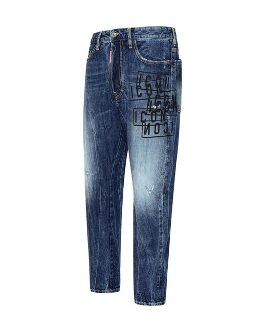 DSquared² Blue Icon Printed Straight-Leg Jeans for men