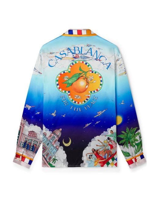 Casablanca Blue Cuban-Collar Silk Shirt for men