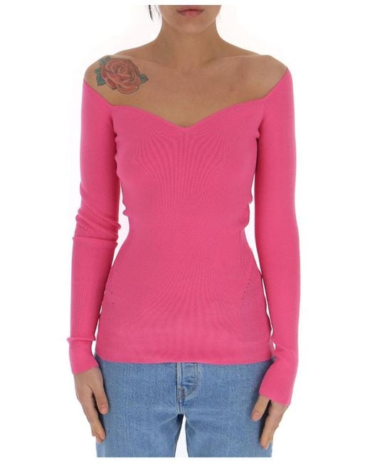 Balenciaga Pink Sweetheart Neckline Knit Top