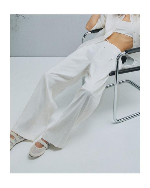 Marella White Linen-Blend Drawstring Trousers