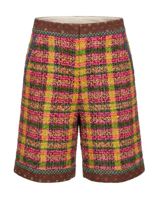 Gucci Red Checked Tweed Shorts
