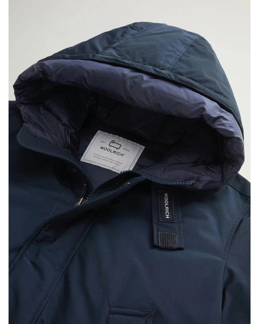 Woolrich Blue Zippered Hooded Parka Down Jacket for men