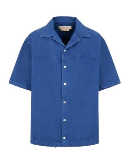 Marni Blue Short-Sleeved Drawstring Hem Shirt for men