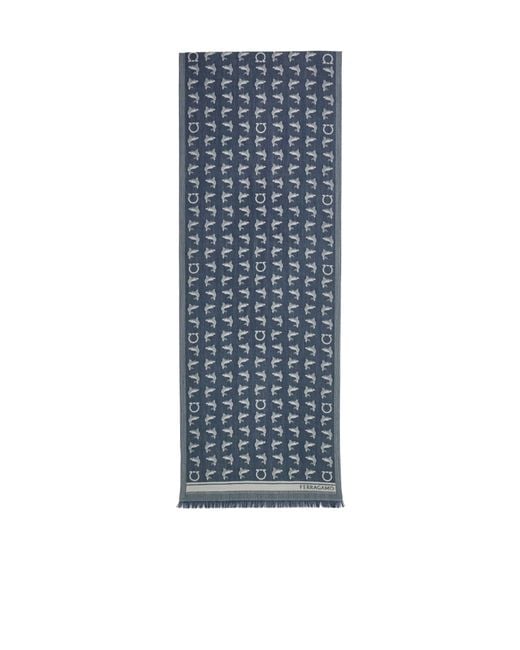 Ferragamo Blue Ferragamo Dolphin Jacquard Fringed Scarf for men