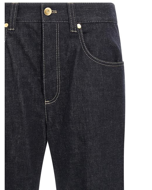 Brunello Cucinelli Blue Monile-Detailed Straight-Leg Jeans