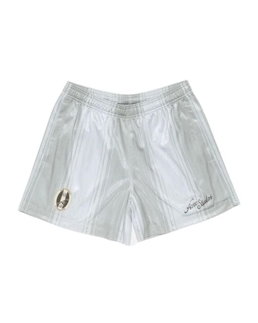 Acne White Striped Logo Shorts for men