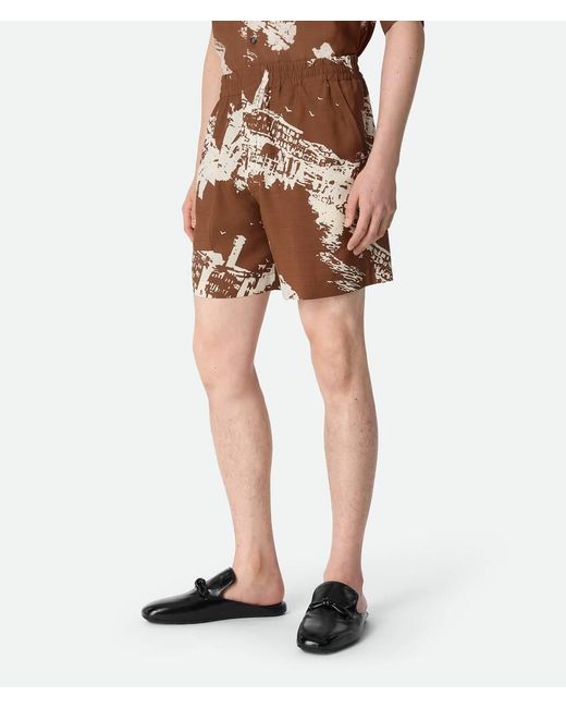 Bottega Veneta White Italian Postcard Silk Shorts for men