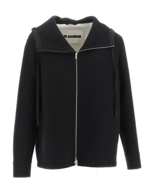 Jil Sander Black Zipped Hooded Jacket for men