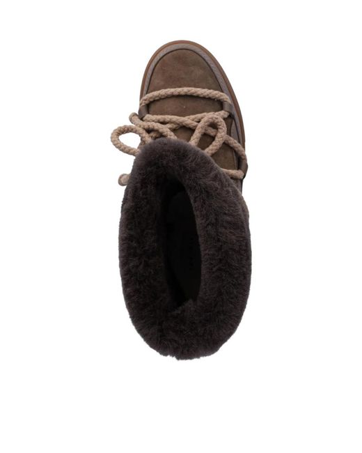 Inuikii Brown Fleece-Trim Lace-Up Boots