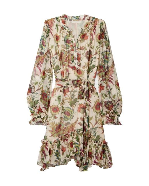 Ulla Johnson Natural Ruffled Floral Print Dress