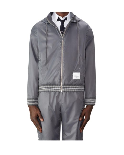 Thom Browne Gray Logo-Patch Ripstop Lightweight Jacket for men