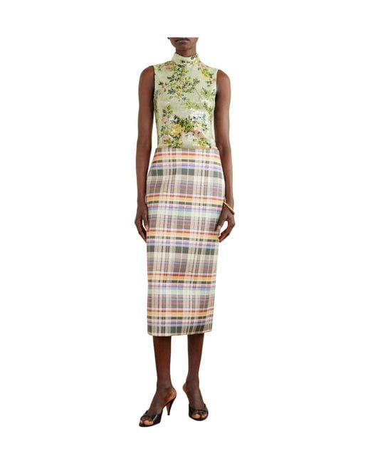 Brandon Maxwell White Plaid Long Dress