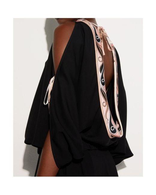 Emilio Pucci Black Pucci Pattern-Printed Cape Blouse