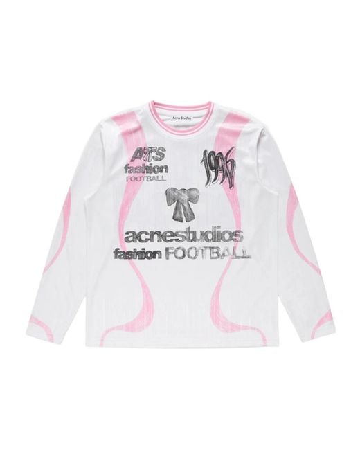 Acne White Sports Jersey Graphic T-Shirt for men