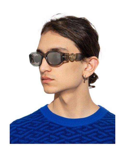 Versace Metallic Logo Geometric Frame Sunglasses for men