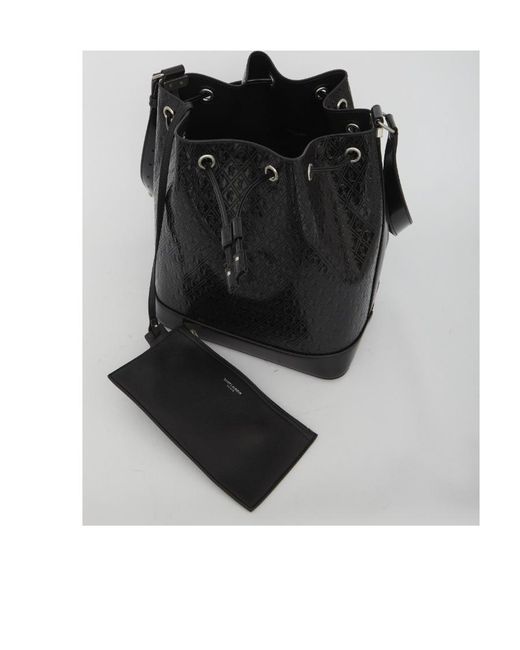 Saint Laurent Black Monogram Drawstring Bucket Bag
