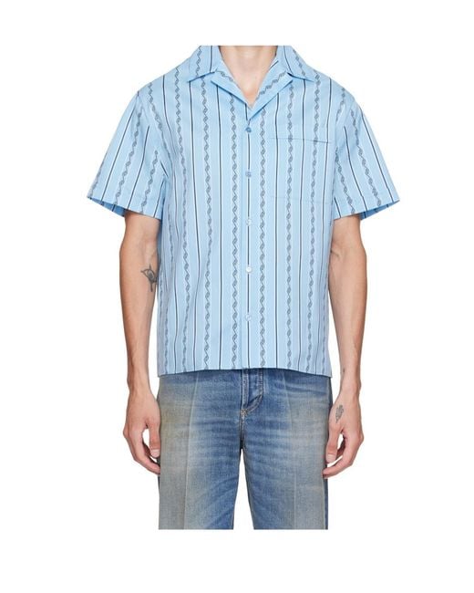 Versace Blue Jacquard Cotton-Silk Regular Shirt for men