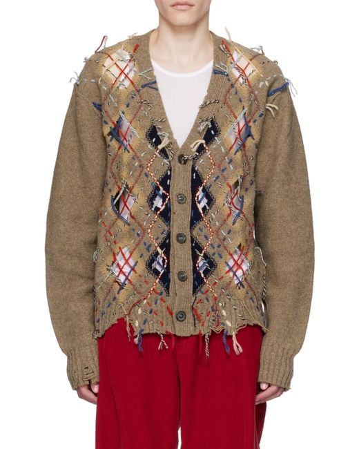 Maison Margiela Brown Cut-Out Detailed Knitted Cardigan for men