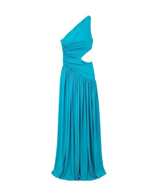 Michael Kors Blue One-shoulder Cutout Gathered Jersey Gown