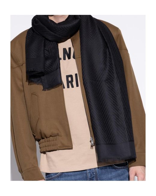 Givenchy Black Paris Logo Printed Frayed Edge Scarf for men
