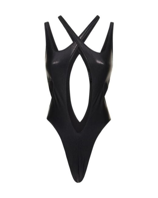 Mugler Black Lycra Cut Out One Piece Swimsuit