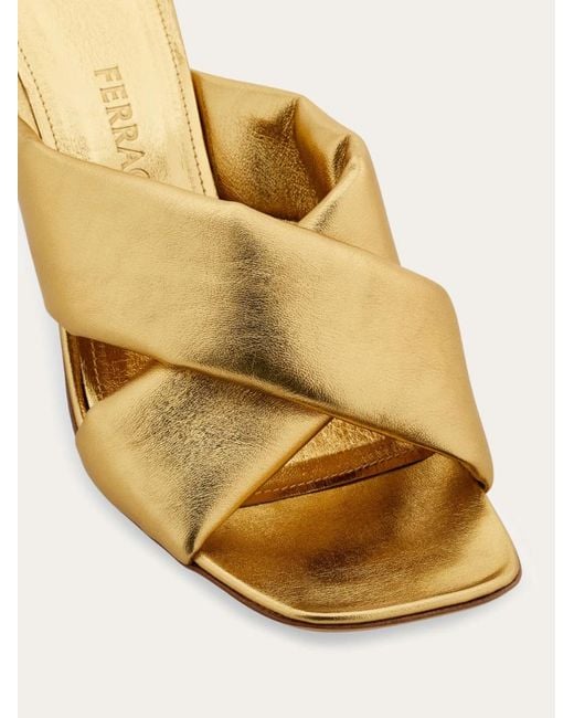 Ferragamo Metallic Padded Sandal With Gancini Heel