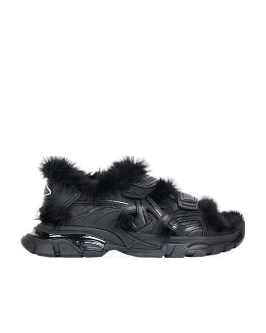 Balenciaga Black Faux-Fur Track Sandals