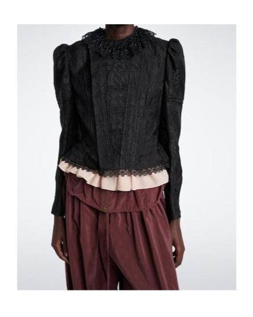 Chloé Black Wool-Silk Blend Jacquard Lace Jacket