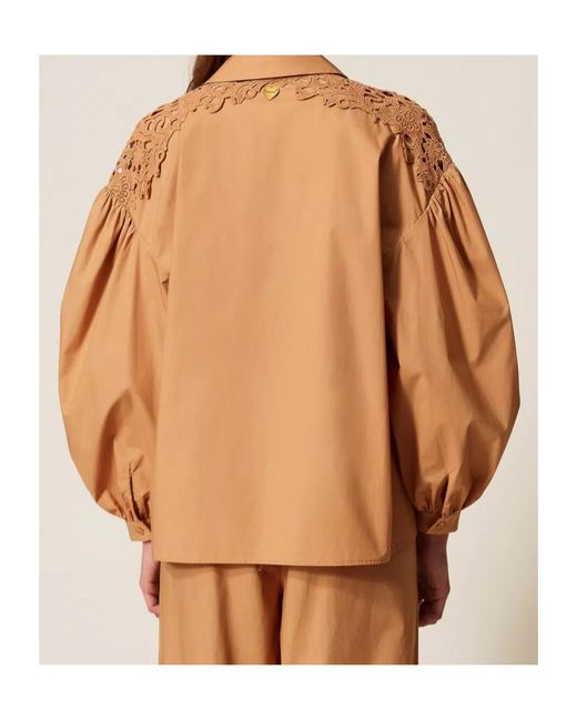 Twinset Brown Balloon-Sleeve Shirt