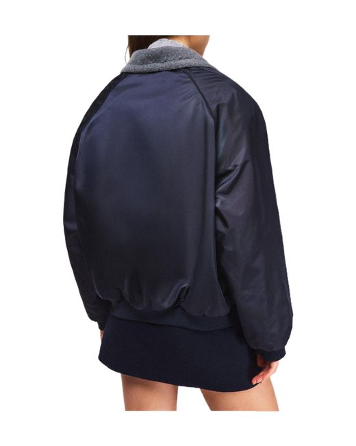 Miu Miu Blue Zip-Up Nylon Bomber Jacket