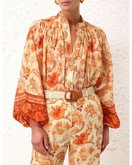 Zimmermann Orange Junie Billow Long-Sleeved Blouse