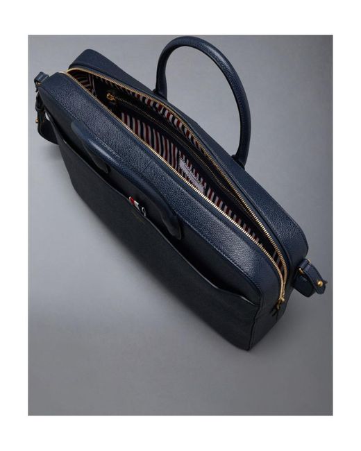 Thom Browne Blue Logo-Printed Top Handle Laptop Bag for men