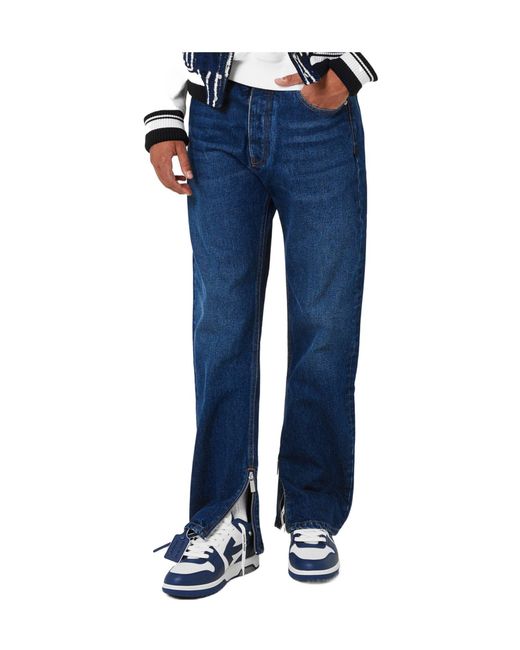 Off-White c/o Virgil Abloh Blue Zip Skate Mid Rise Straight Leg Jeans for men